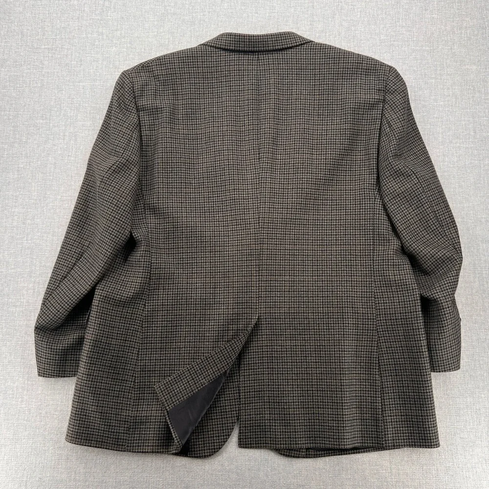 VTG 90s Jos A Bank Houndstooth Wool Blazer Sport Coat Men 48R Brown Ivy Academia